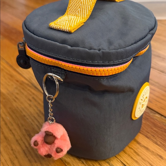 Kipling Navy Cosmetic Case with Yellow Accents and Pink Pom - Picture 2 of 7